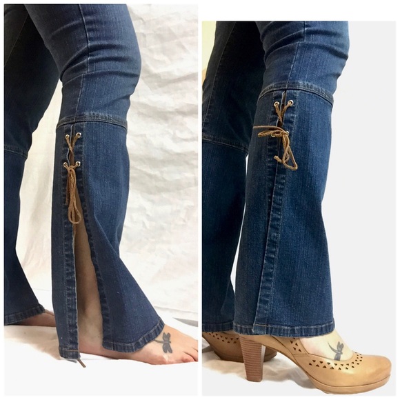 Hot Kiss Button Fly Lace-up Leg Flare Jeans Sz 11 - Picture 1 of 9